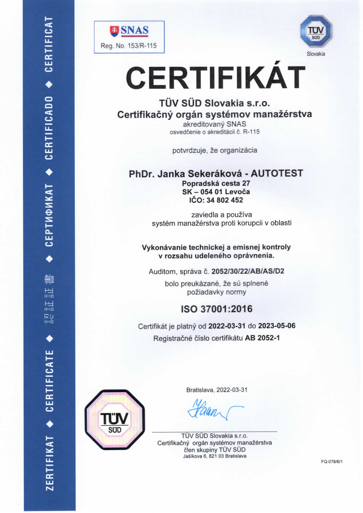 Certifikát ISO